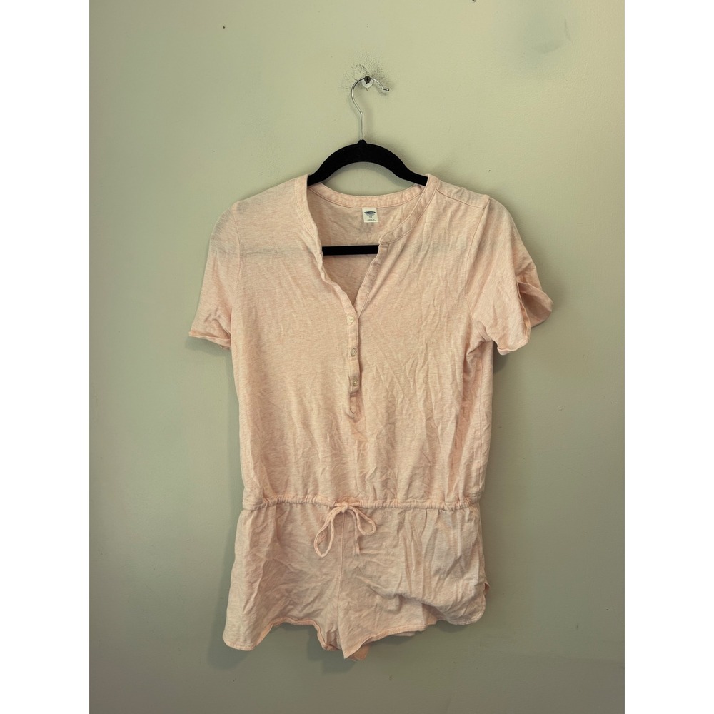 Old Navy Womens Pink Marl Henley Romper Short Sleeve XS Drawstring Waist